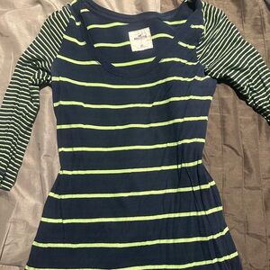Navy and Green Striped Shirt